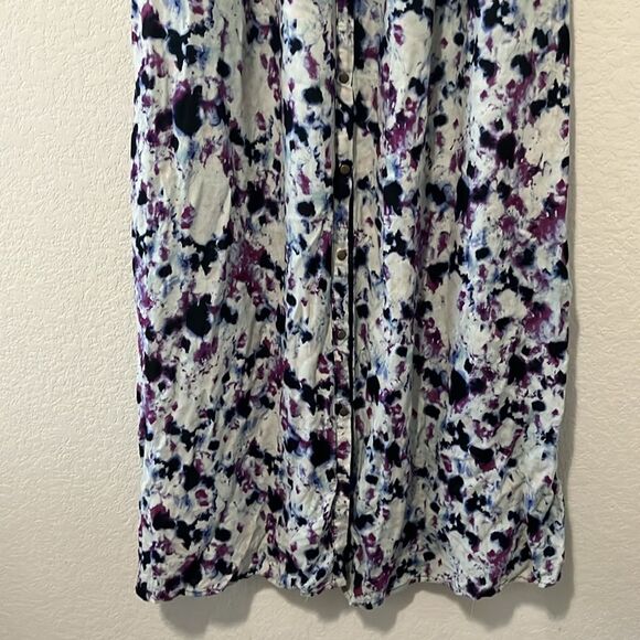 GREYLIN Purple Black and White Watercolor Button Up Maxi Skirt, Size XS - Picture 3 of 10